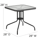 Flash Furniture TLH-073R-GY-GG 28" Square Patio Table w/ Glass Top & Gray Rattan Edge - Metal Base, Black thumbnail 2