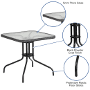 Flash Furniture TLH-073R-GY-GG 28" Square Patio Table w/ Glass Top & Gray Rattan Edge - Metal Base, Black thumbnail 3