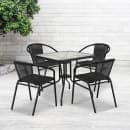 Flash Furniture TLH-073SQ-037BK4-GG 28" Square Patio Table & (4) Black Rattan Arm Chair Set - Glass Top, Black Metal Base thumbnail 9