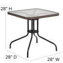 Flash Furniture TLH-073SQ-037BN2-GG 28" Square Patio Table & (2) Brown Rattan Arm Chair Set - Glass Top, Black Metal Base thumbnail 2