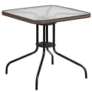 Flash Furniture TLH-073SQ-037BN2-GG 28" Square Patio Table & (2) Brown Rattan Arm Chair Set - Glass Top, Black Metal Base thumbnail 3