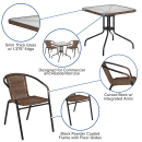 Flash Furniture TLH-073SQ-037BN2-GG 28" Square Patio Table & (2) Brown Rattan Arm Chair Set - Glass Top, Black Metal Base thumbnail 6