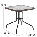 Flash Furniture TLH-073SQ-037BN4-GG 28" Square Patio Table & (4) Brown Rattan Arm Chair Set - Glass Top, Black Metal Base thumbnail 2