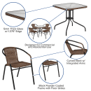 Flash Furniture TLH-073SQ-037BN4-GG 28" Square Patio Table & (4) Brown Rattan Arm Chair Set - Glass Top, Black Metal Base thumbnail 6