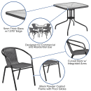 Flash Furniture TLH-073SQ-037GY4-GG 28" Square Patio Table & (4) Gray Rattan Arm Chair Set - Glass Top, Black Metal Base thumbnail 6