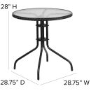 Flash Furniture TLH-087-BK-GG 28" Round Patio Table w/ Glass Top & Black Rattan Edge - Metal Base, Black thumbnail 2
