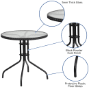 Flash Furniture TLH-087-BK-GG 28" Round Patio Table w/ Glass Top & Black Rattan Edge - Metal Base, Black thumbnail 3