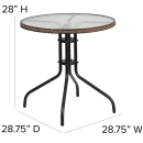 Flash Furniture TLH-087-DK-BN-GG 28" Round Patio Table w/ Glass Top & Dark Brown Rattan Edge - Metal Base, Black thumbnail 2