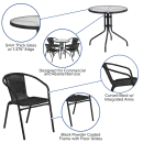 Flash Furniture TLH-087RD-037BK4-GG 28" Round Patio Table & (4) Black Rattan Arm Chair Set - Glass Top, Black Metal Base thumbnail 6