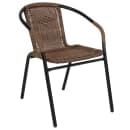 Flash Furniture TLH-087RD-037BN2-GG 28" Round Patio Table & (2) Brown Rattan Arm Chair Set - Glass Top, Black Metal Base thumbnail 4
