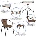 Flash Furniture TLH-087RD-037BN2-GG 28" Round Patio Table & (2) Brown Rattan Arm Chair Set - Glass Top, Black Metal Base thumbnail 6