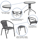 Flash Furniture TLH-087RD-037GY2-GG 28" Round Patio Table & (2) Gray Rattan Arm Chair Set - Glass Top, Black Metal Base thumbnail 6