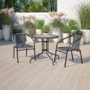 Flash Furniture TLH-087RD-037GY2-GG 28" Round Patio Table & (2) Gray Rattan Arm Chair Set - Glass Top, Black Metal Base thumbnail 9
