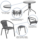 Flash Furniture TLH-087RD-037GY4-GG 28" Round Patio Table & (4) Gray Rattan Arm Chair Set - Glass Top, Black Metal Base thumbnail 6