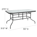Flash Furniture TLH-089-GG Rectangular Patio Table w/ Glass Top & Umbrella Hole - Metal Base, Black thumbnail 2