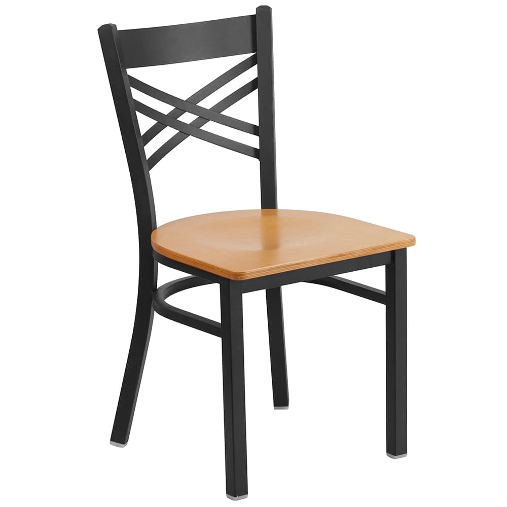Flash Furniture XU-6FOBXBK-NATW-GG Restaurant Chair w/ Metal Cross Back & Natural Wood Seat - Steel Frame, Black