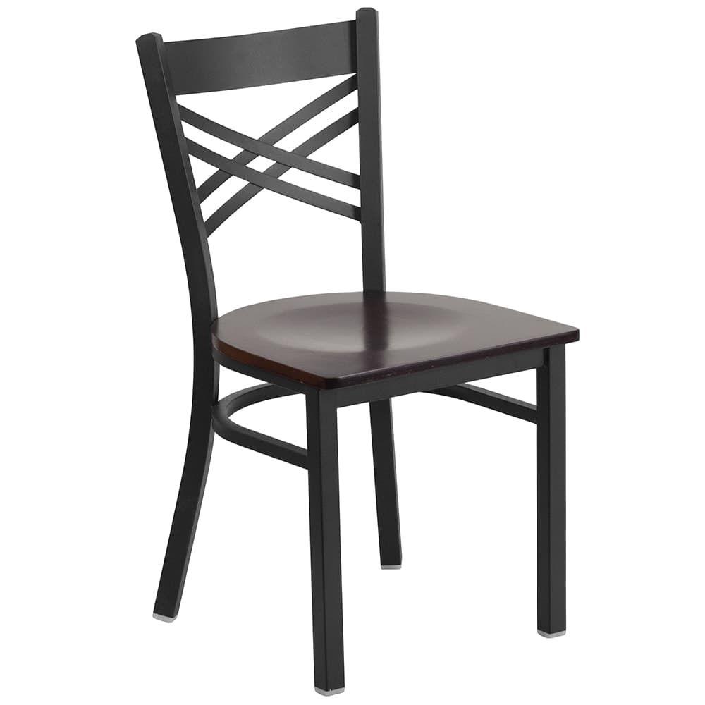 Flash Furniture XU-6FOBXBK-WALW-GG Restaurant Chair w/ Metal Cross Back & Walnut Wood Seat - Steel Frame, Black