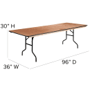 Flash Furniture XA-3696-P-GG Rectangular Folding Banquet Table w/ Hardwood Top - 96"W x 36"D x 30"H thumbnail 2