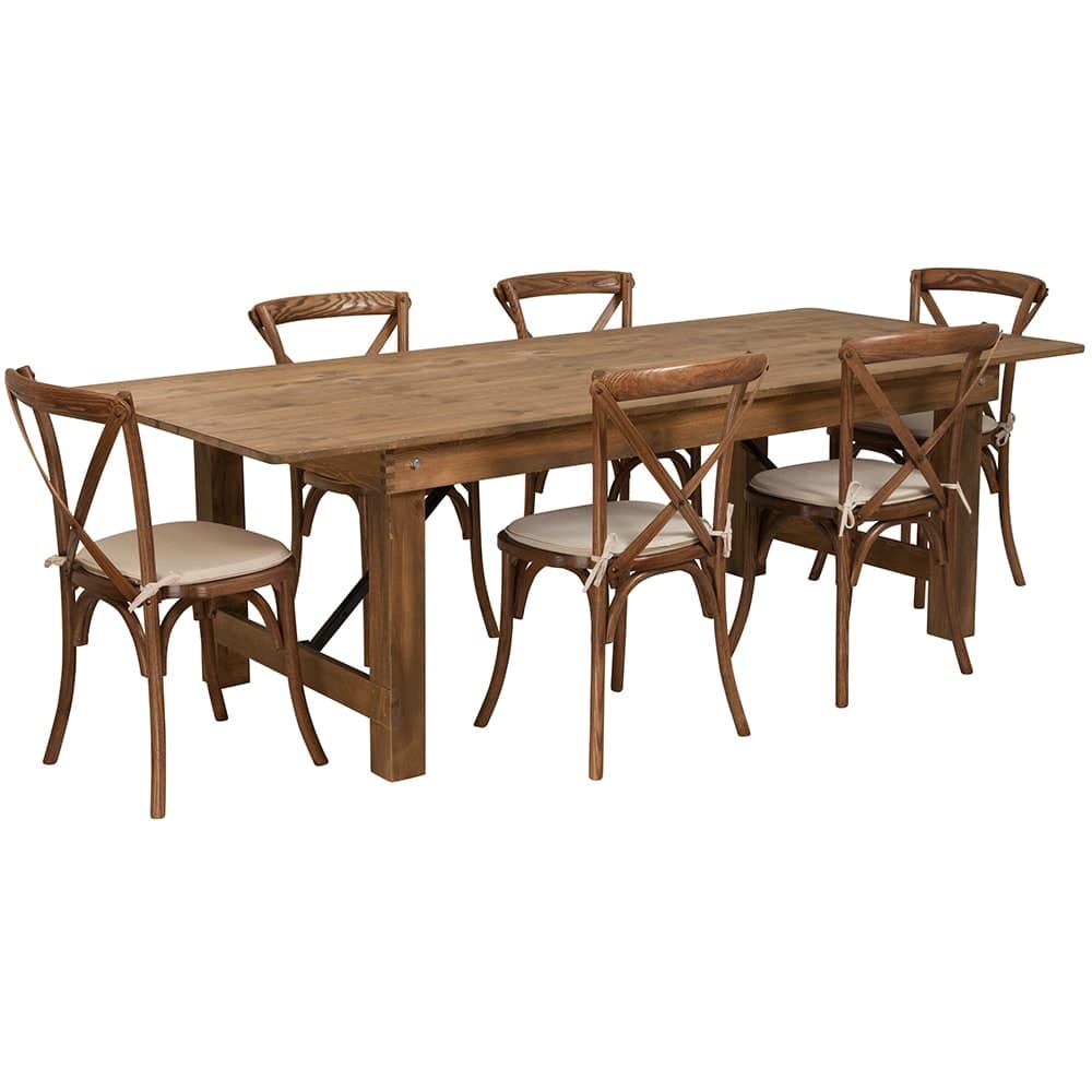 Flash Furniture XA-FARM-11-GG Rectangular Folding Farm Table & (6) Chair Set - 96"W x 40"D x 30"H, Plank Top, Pine Base