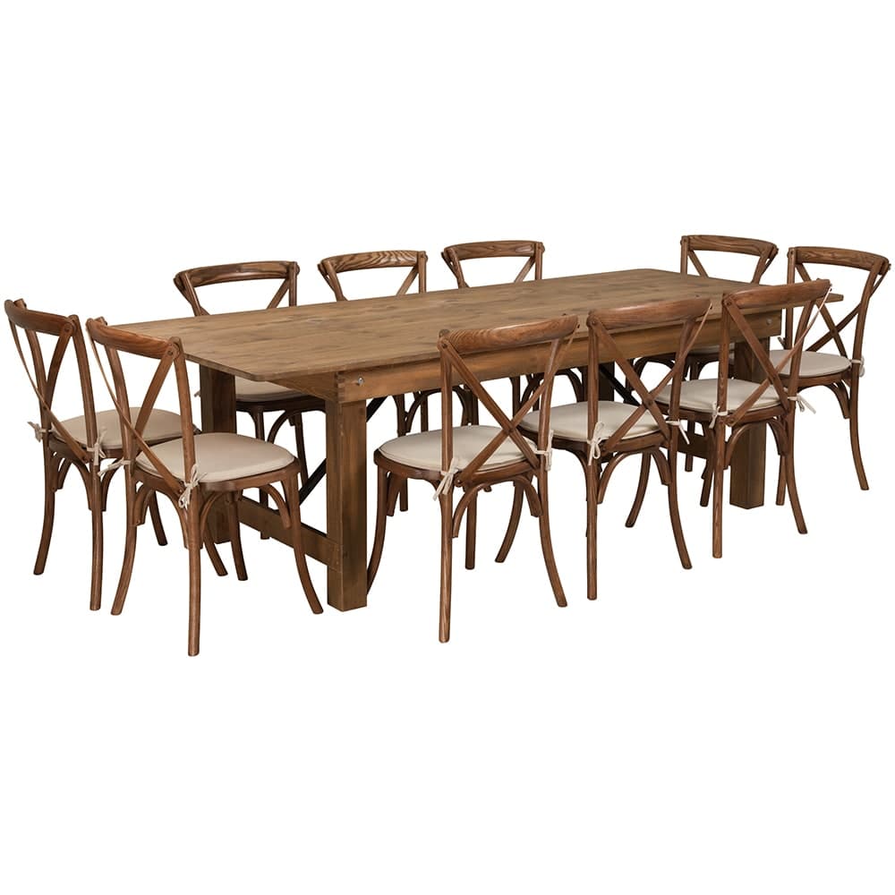 Flash Furniture XA-FARM-13-GG Rectangular Folding Farm Table & (10) Chair Set - 96"W x 40"D x 30"H, Plank Top, Pine Base