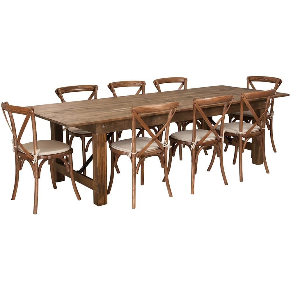 Flash Furniture XA-FARM-14-GG Rectangular Folding Farm Table & (8) Chair Set - 108"W x 40"D x 30"H, Plank Top, Pine Base
