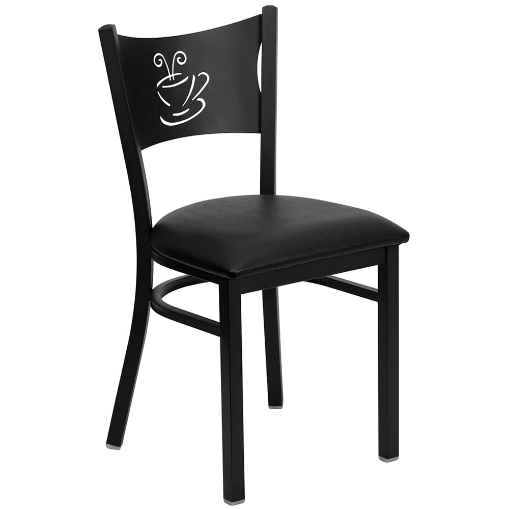 Flash Furniture XU-DG-60099-COF-BLKV-GG Restaurant Chair w/ Coffee Cutout Back & Black Vinyl Seat - Steel Frame, Black