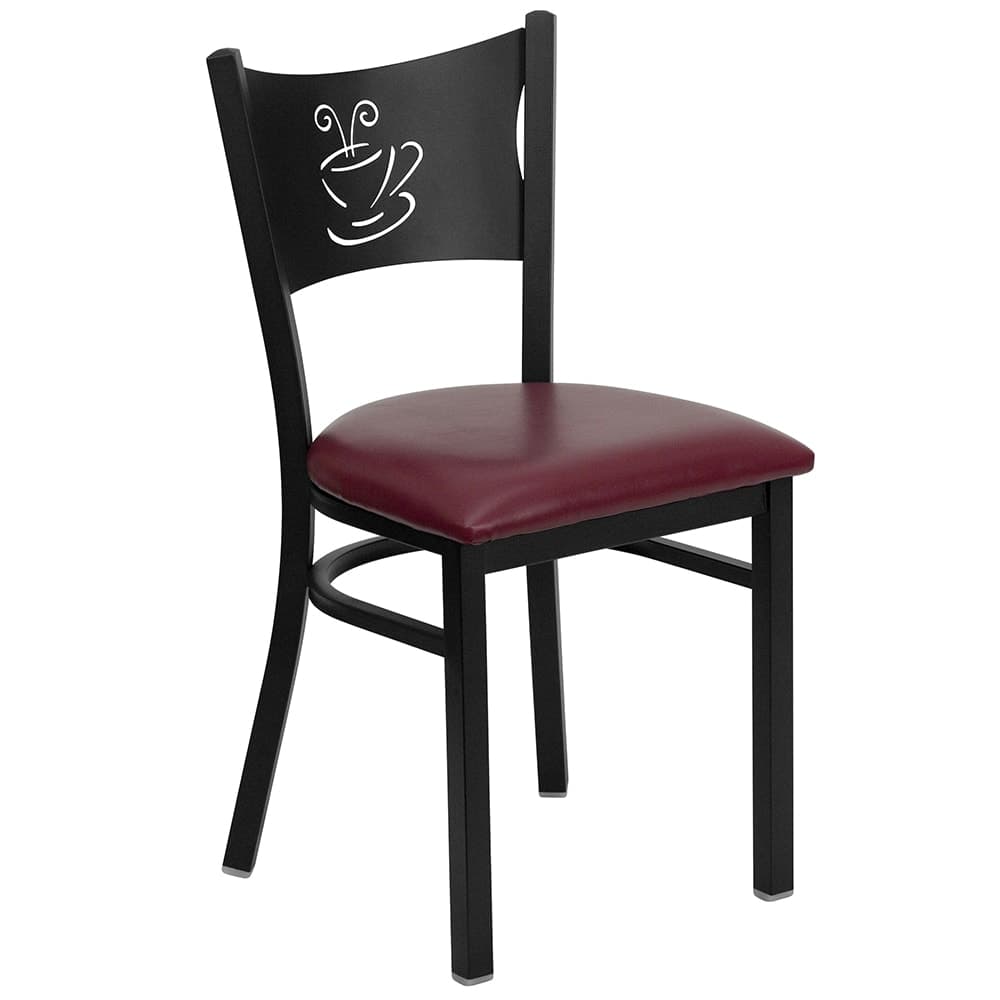Flash Furniture XU-DG-60099-COF-BURV-GG Restaurant Chair w/ Coffee Cutout Back & Burgundy Vinyl Seat - Steel Frame, Black