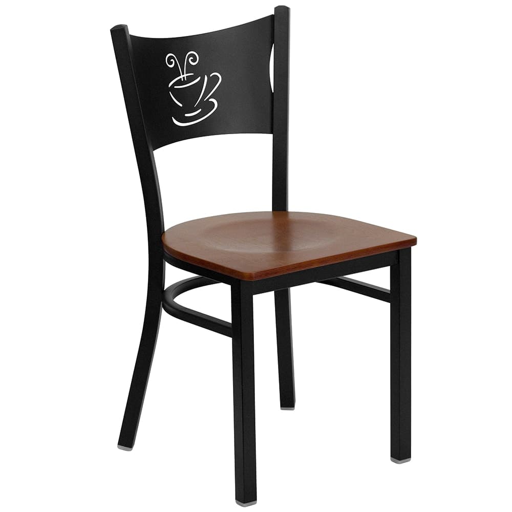 Flash Furniture XU-DG-60099-COF-CHYW-GG Restaurant Chair w/ Coffee Cutout Back & Cherry Wood Seat - Steel Frame, Black