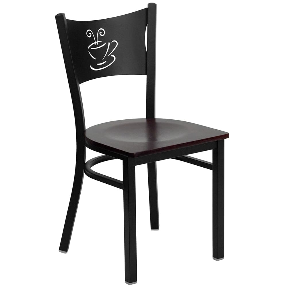 Flash Furniture XU-DG-60099-COF-MAHW-GG Restaurant Chair w/ Coffee Cutout Back & Mahogany Wood Seat - Steel Frame, Black