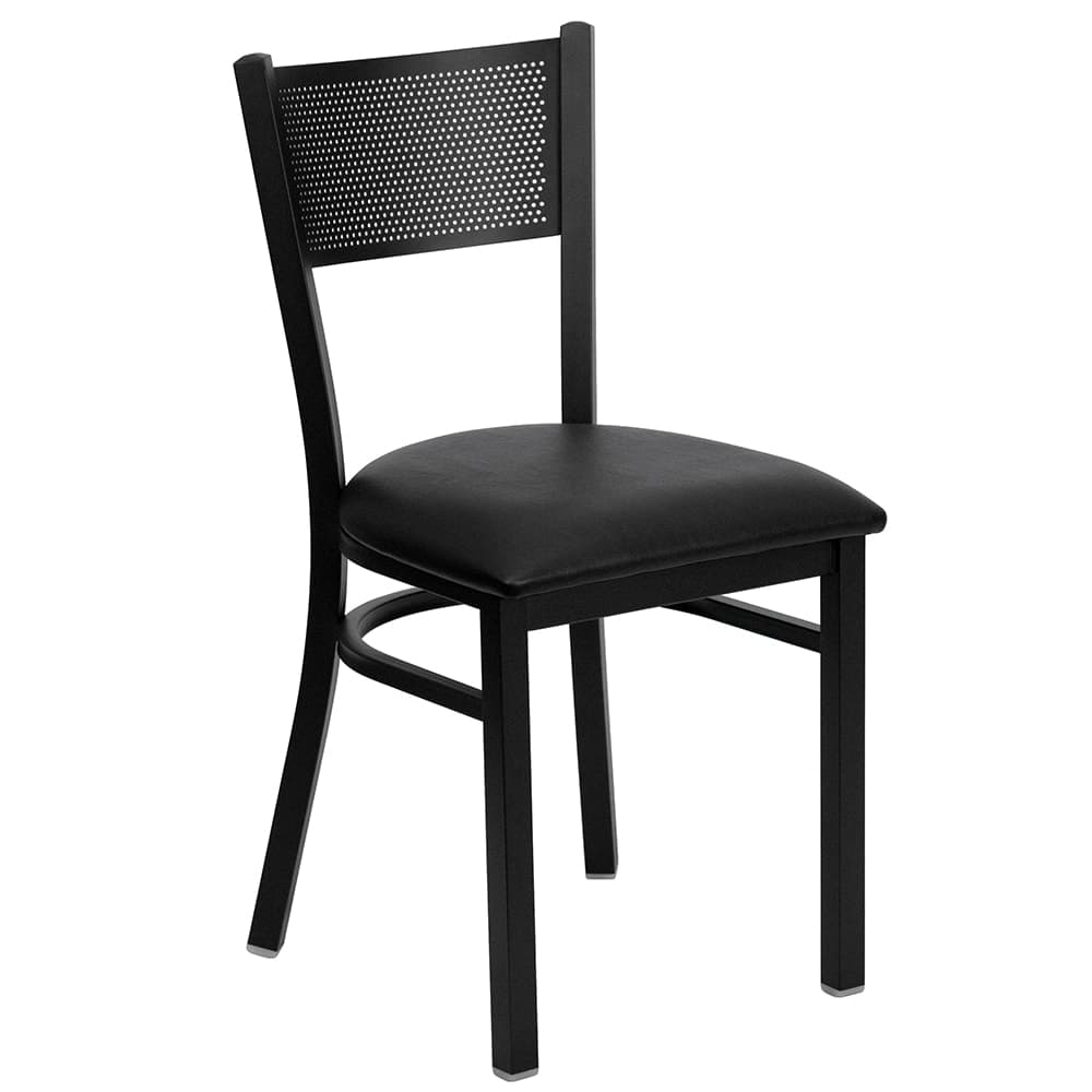 Flash Furniture XU-DG-60115-GRD-BLKV-GG Restaurant Chair w/ Grid Back & Black Vinyl Seat - Steel Frame, Black