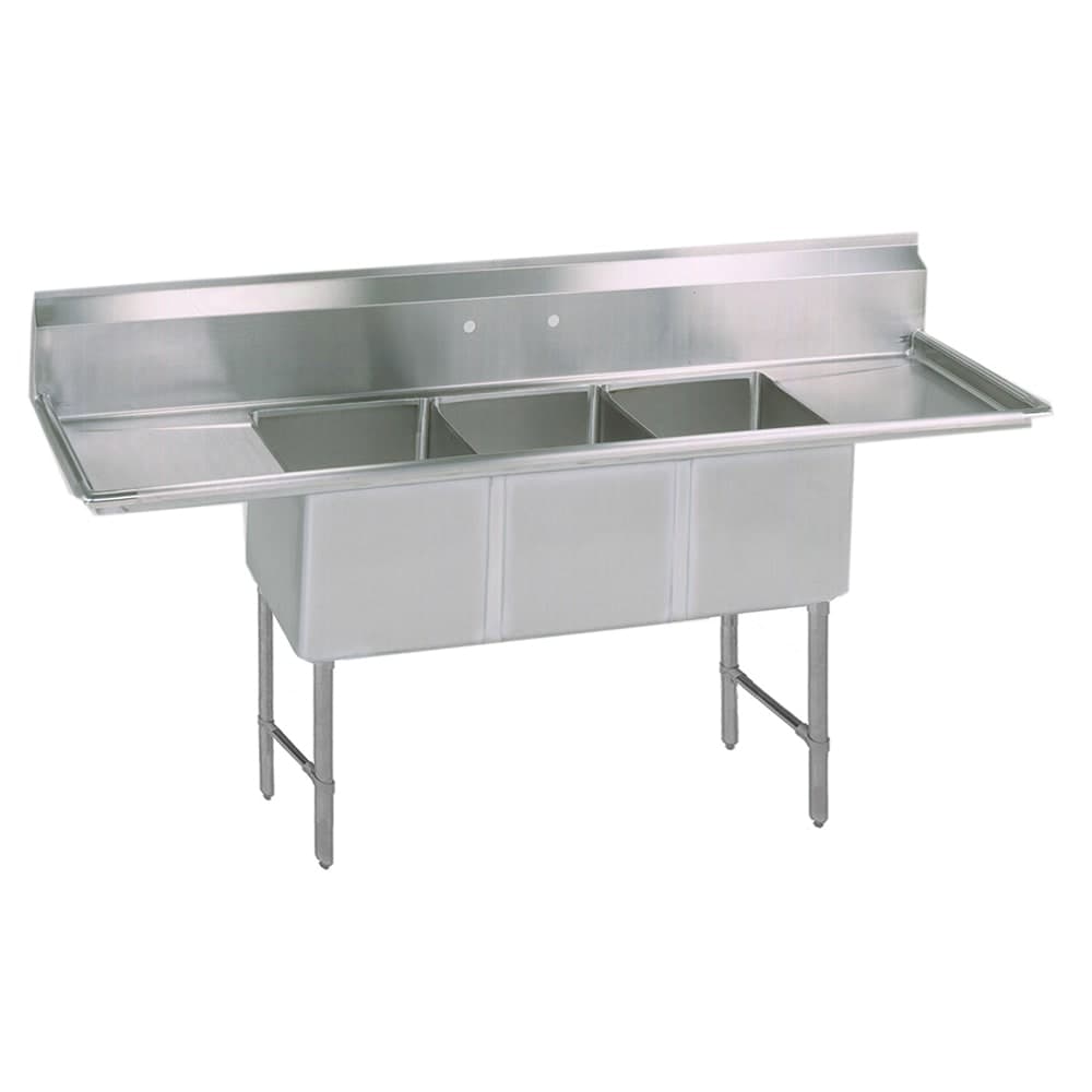 BK Resources BKS6-3-24-14-24TS 123 1/4" 3 Compartment Sink w/ 24"L x 24"W Bowls, 14" Deep