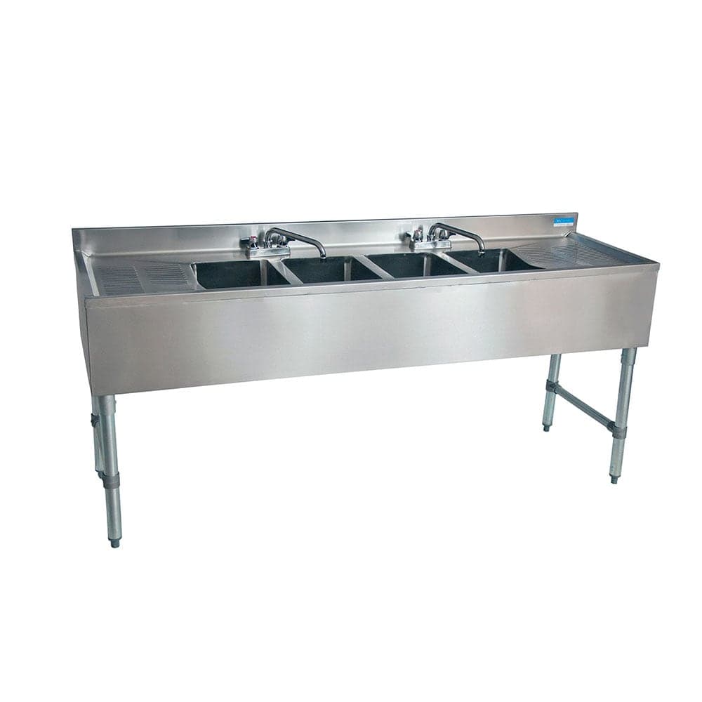BK Resources UB4-21-484TS 84" Underbar Sink Unit w/ (4) Compartments - 19" Left & Right Drainboards, Stainless Legs
