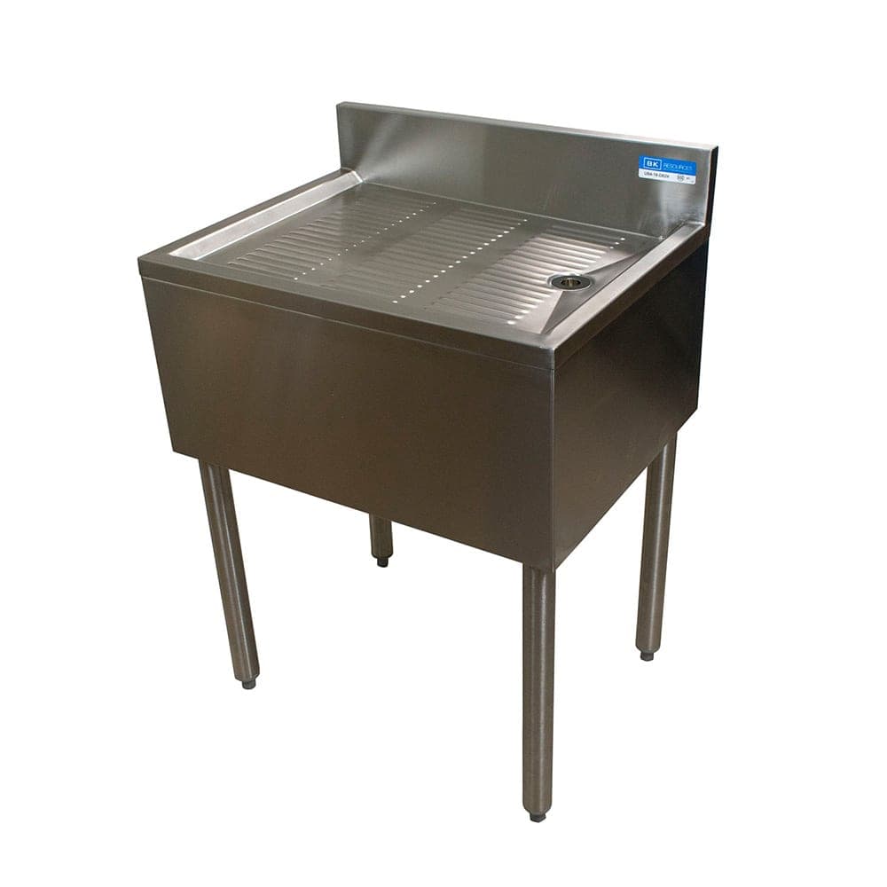 BK Resources UB4-21-DB12 Underbar Drainboard w/ Drain - 12"W x 21 1/4"D x 32 1/2"H, Stainless Steel Legs