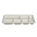 Fineline Rectangular Disposable Tray w/ (6) Compartments - 12 7/10" x 8 7/10" , Bagasse, White (43RCT128S6) thumbnail 2