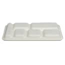 Fineline Rectangular Disposable Tray w/ (6) Compartments - 12 7/10" x 8 7/10" , Bagasse, White (43RCT128S6) thumbnail 3