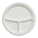 Fineline 9" Round Disposable Plate w/ (3) Compartments - Baggase, White (43RP09S3) thumbnail 3