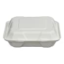 Fineline Disposable Hinged Container - 8"L x 8"W x 2 1/2"H, Bagasse, White (43SH8) thumbnail 2
