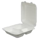 Fineline Disposable Hinged Container w/ (3) Compartments - 9"L x 3 1/10" H, Bagasse, White (43SHD9S3) thumbnail 3