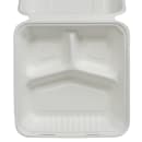 Fineline Disposable Hinged Container w/ (3) Compartments - 9"L x 3 1/10" H, Bagasse, White (43SHD9S3) thumbnail 5