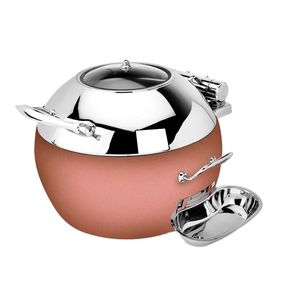 Eastern Tabletop 39311GCP 11 qt Round Induction Soup Chafer w/ Hinged Glass Lid, Stainless, Copper