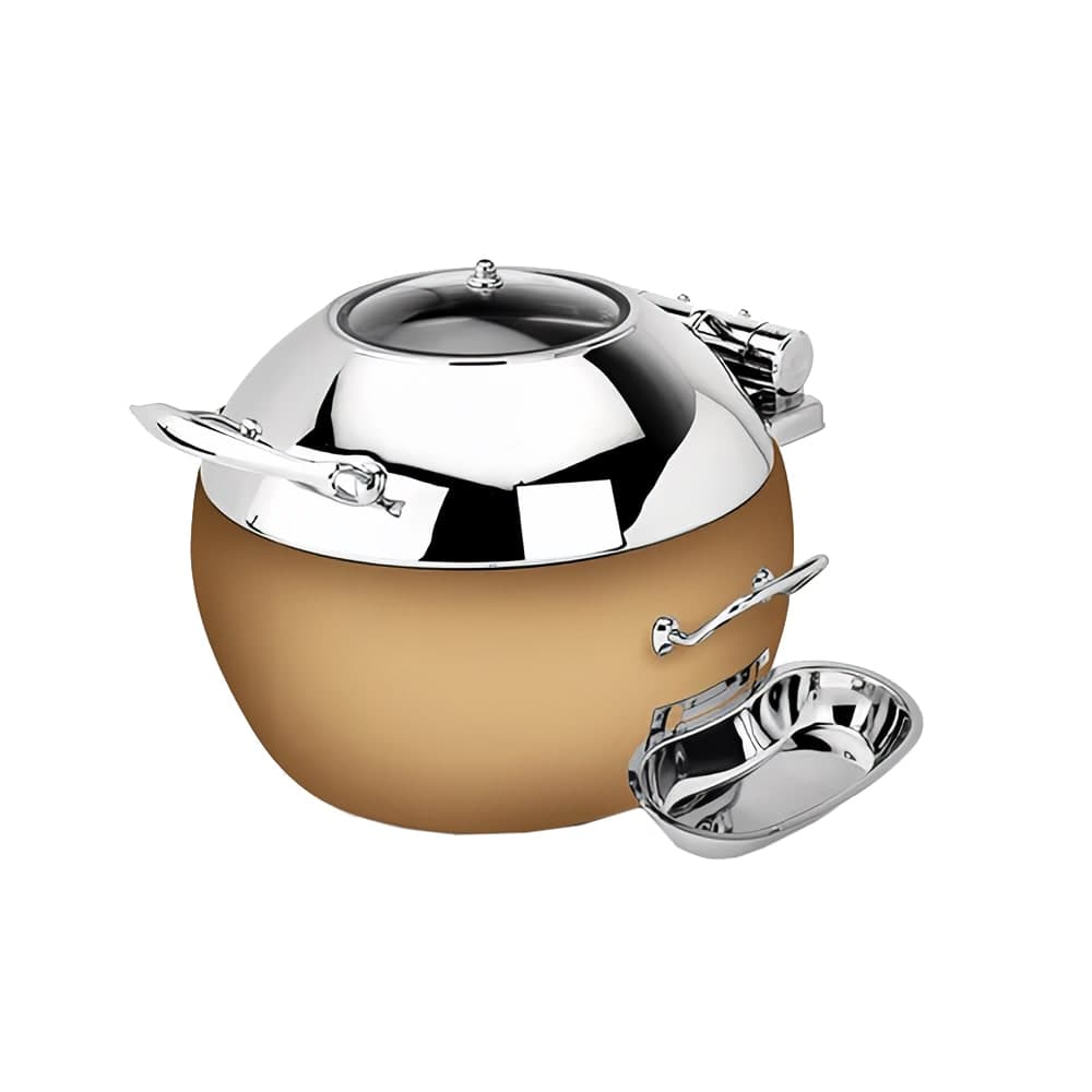 Eastern Tabletop 39311GRZ 11 qt Round Induction Soup Chafer w/ Hinged Glass Lid, Stainless, Bronze