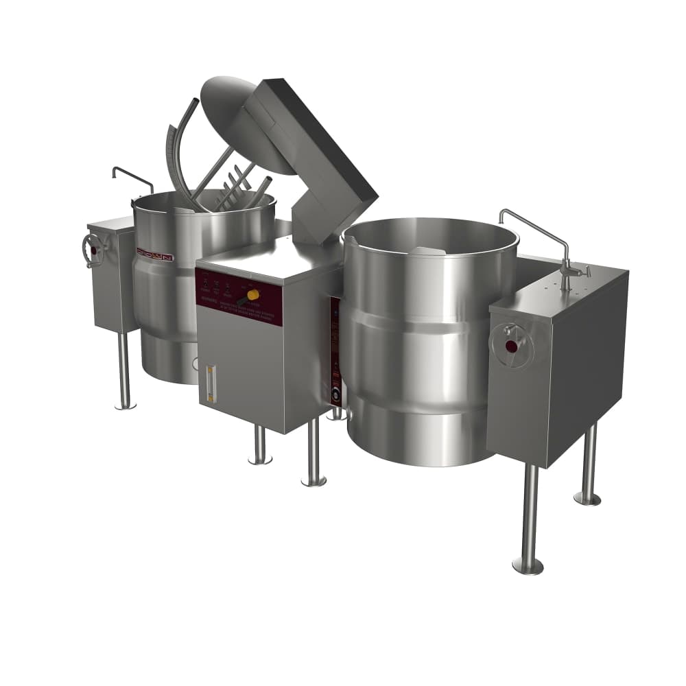 Crown Steam DLTM-60-2 (2) 60 gal. Steam Kettles - Power Tilt, 2/3 Jacket, Direct Steam