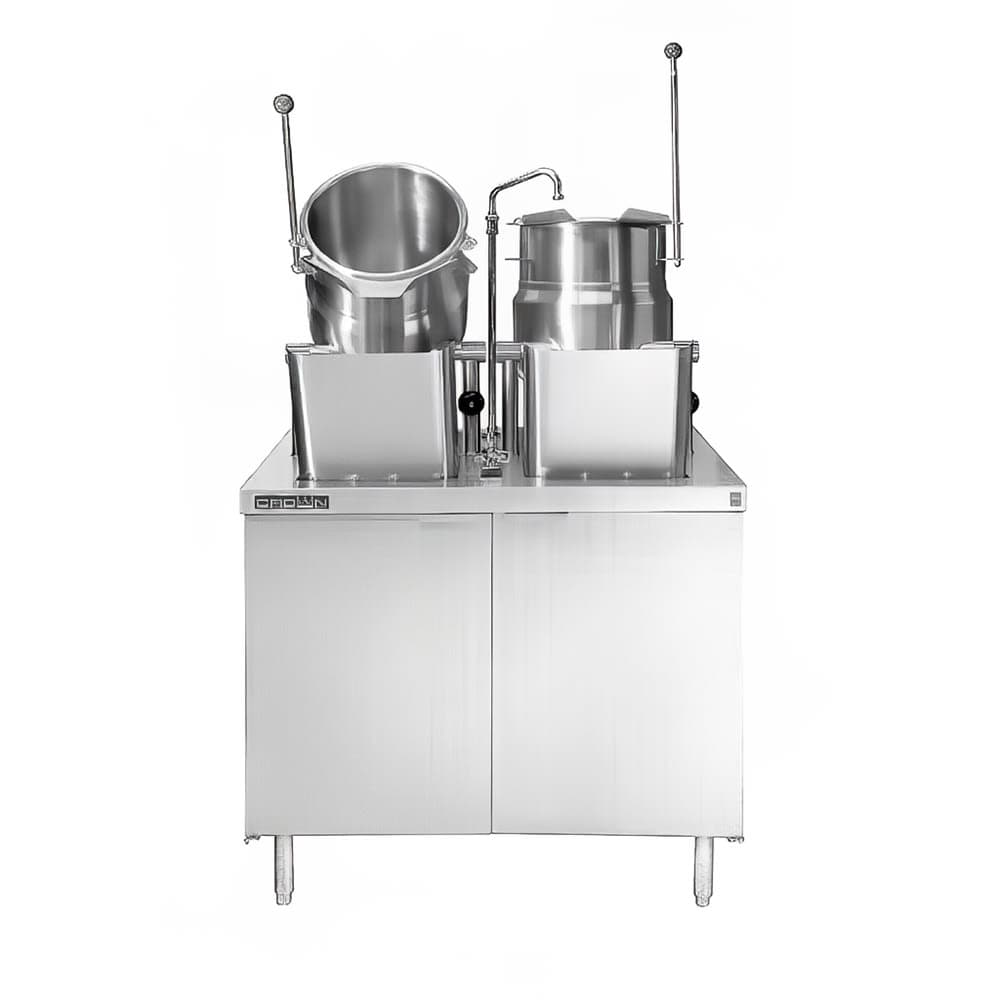 Crown Steam DMT-10-6 (1) 6 gal. & (1) 10 gal. Steam Kettles - Manual Tilt, 2/3 Jacket, Direct Steam