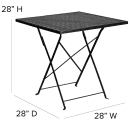 MoTak M102 28" Square Folding Patio Table - Black Powder Coated Steel w/ Rain Flower Design thumbnail 2
