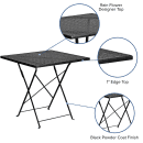 MoTak M102 28" Square Folding Patio Table - Black Powder Coated Steel w/ Rain Flower Design thumbnail 3