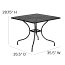 MoTak M129 35 1/2" Square Patio Table w/ Umbrella Hole - Steel, Black w/ Rain Flower Design Top thumbnail 2