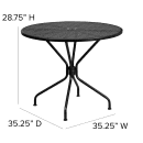 MoTak M131 35 1/4" Round Patio Table w/ (4) Round Back Arm Chairs - Steel, Black w/ Rainflower Design thumbnail 2