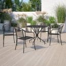 MoTak M131 35 1/4" Round Patio Table w/ (4) Round Back Arm Chairs - Steel, Black w/ Rainflower Design thumbnail 7
