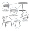MoTak M188 31 1/2" Round Patio Table w/ (4) Arm Chairs - Smooth Stainless Steel Top, Aluminum Column & Base thumbnail 4