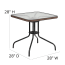 MoTak M226 28" Square Patio Table w/ (4) Brown Rattan Arm Chairs - Glass Top, Black Powder Coated Metal Base thumbnail 2